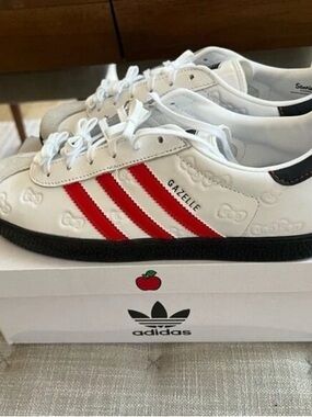 Adidas Gazelle White Sneakers with Red Stripes